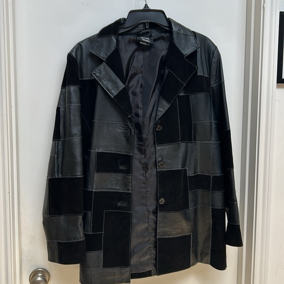 Vintage Dennis Basso Black Leather Patchwork Car Jacket Excellent condition Sz L - Picture 7 of 9
